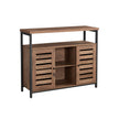 Floor Standing Cabinet – Wood – Greige and Black – Cupboard with Shelves and Louvred Doors