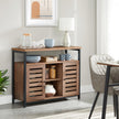 Floor Standing Cabinet – Wood – Greige and Black – Cupboard with Shelves and Louvred Doors