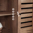 Floor Standing Cabinet – Wood – Greige and Black – Cupboard with Shelves and Louvred Doors