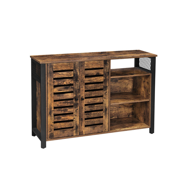 Storage Cabinet – Engineered Wood – Rustic Brown and Black – Industrial Style with Adjustable Shelves