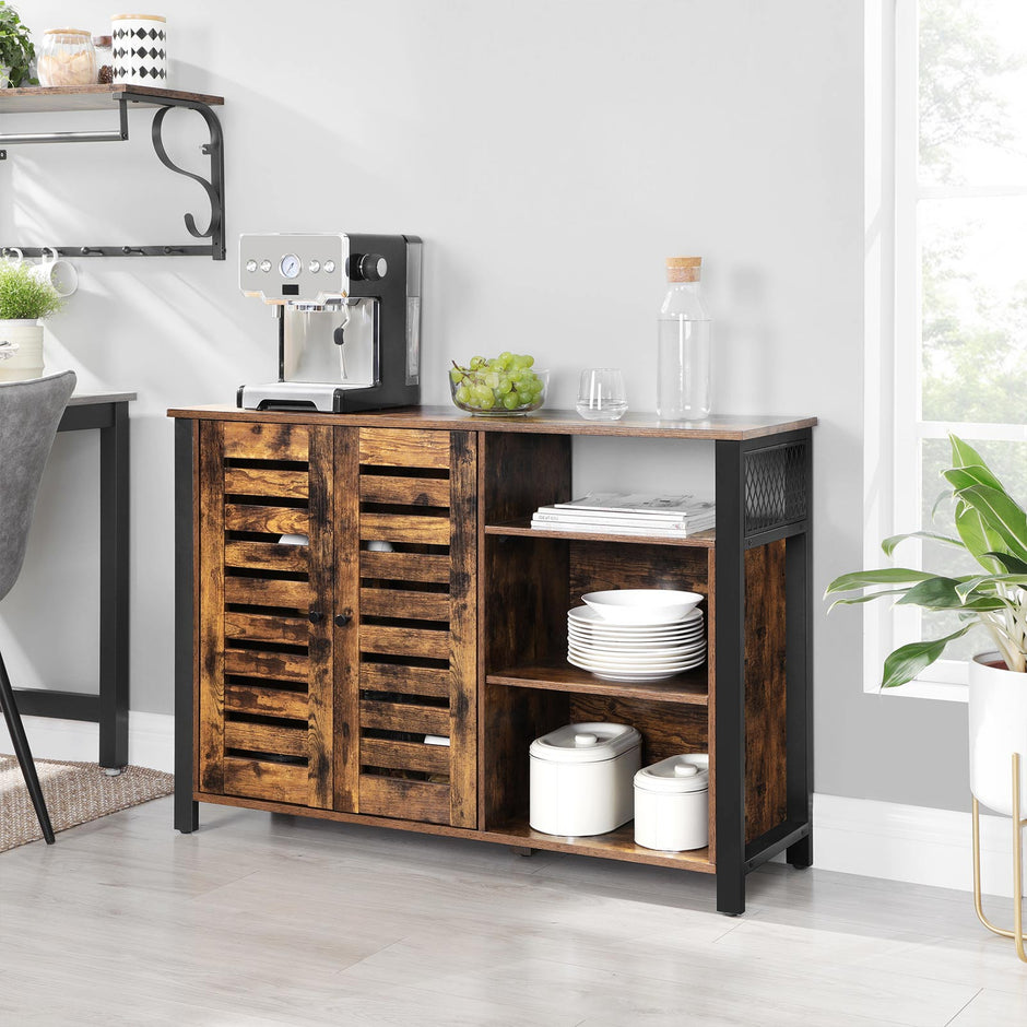 Storage Cabinet – Engineered Wood – Rustic Brown and Black – Industrial Style with Adjustable Shelves