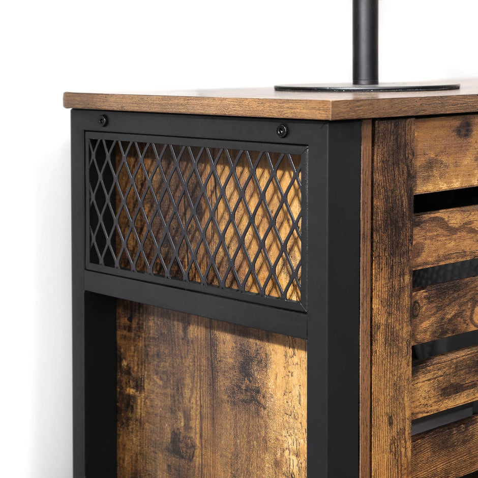 Storage Cabinet – Engineered Wood – Rustic Brown and Black – Industrial Style with Adjustable Shelves