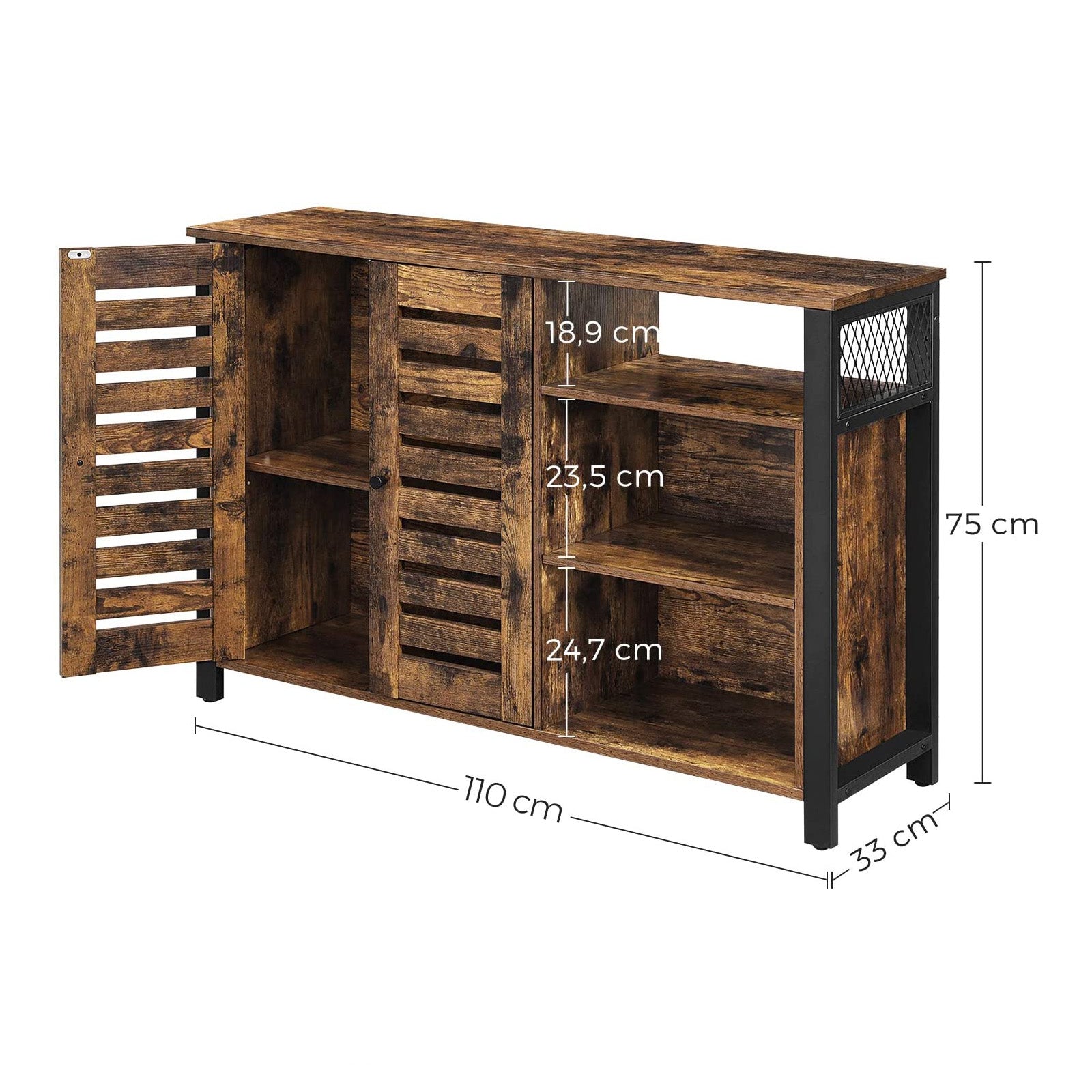 Storage Cabinet – Engineered Wood – Rustic Brown and Black – Industrial Style with Adjustable Shelves