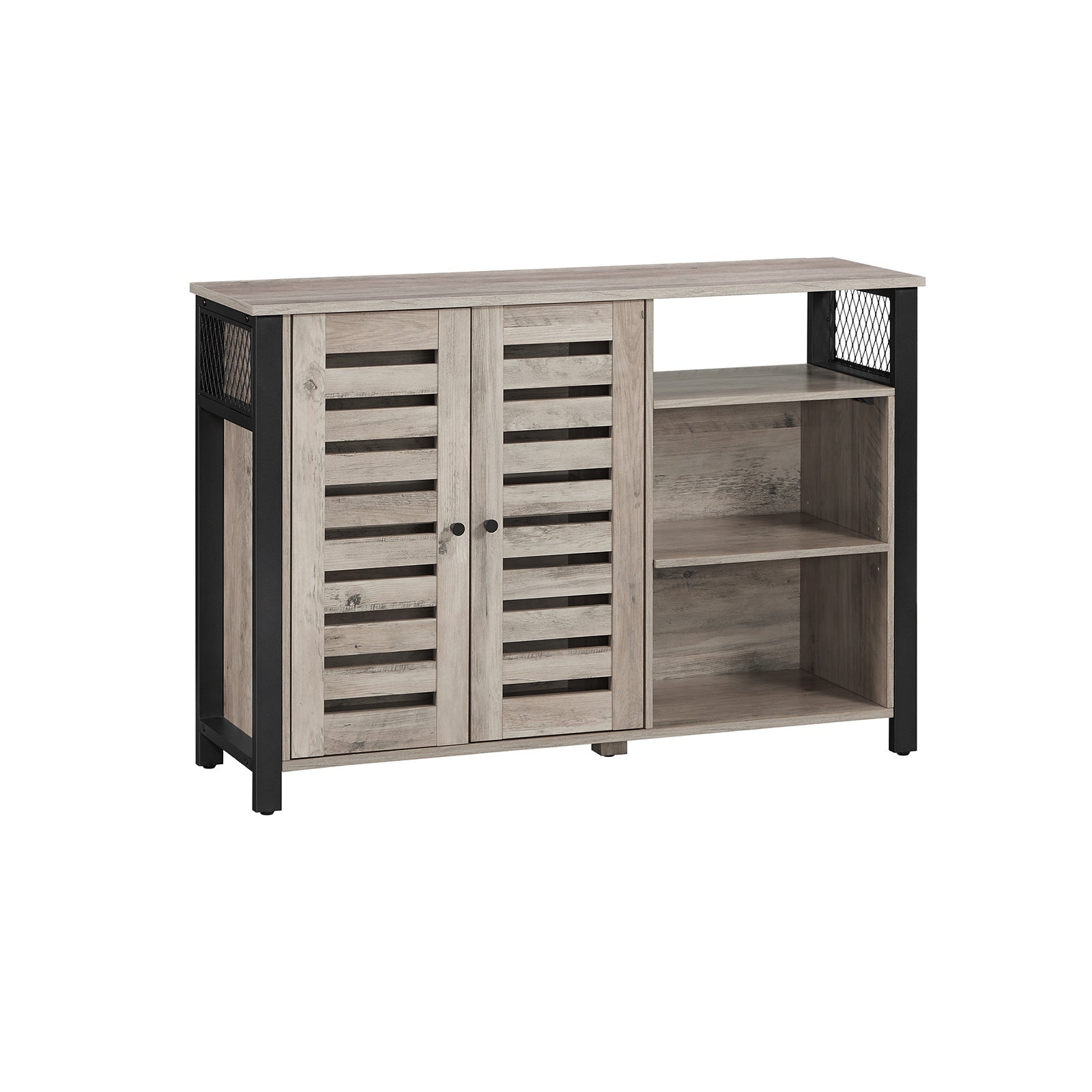 Sideboard – Wood – Greige – Industrial Style with Adjustable Shelves and Dual Doors