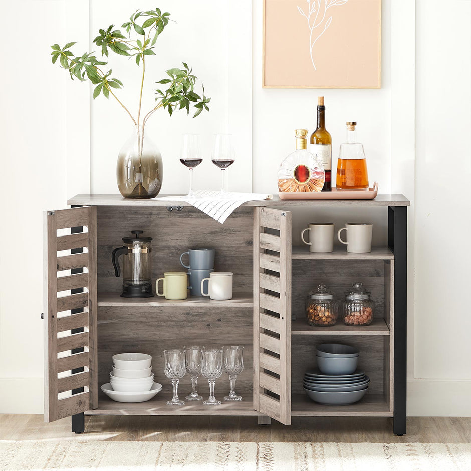 Sideboard – Wood – Greige – Industrial Style with Adjustable Shelves and Dual Doors
