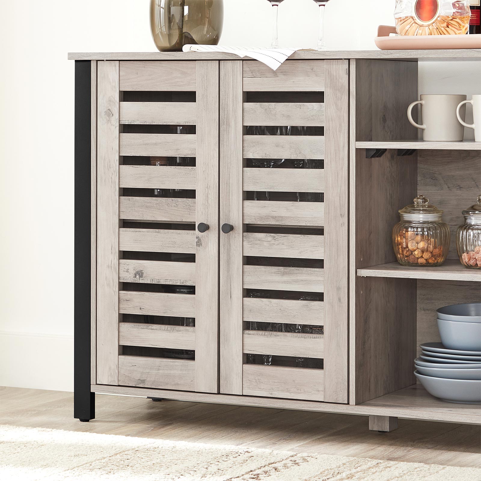 Sideboard – Wood – Greige – Industrial Style with Adjustable Shelves and Dual Doors
