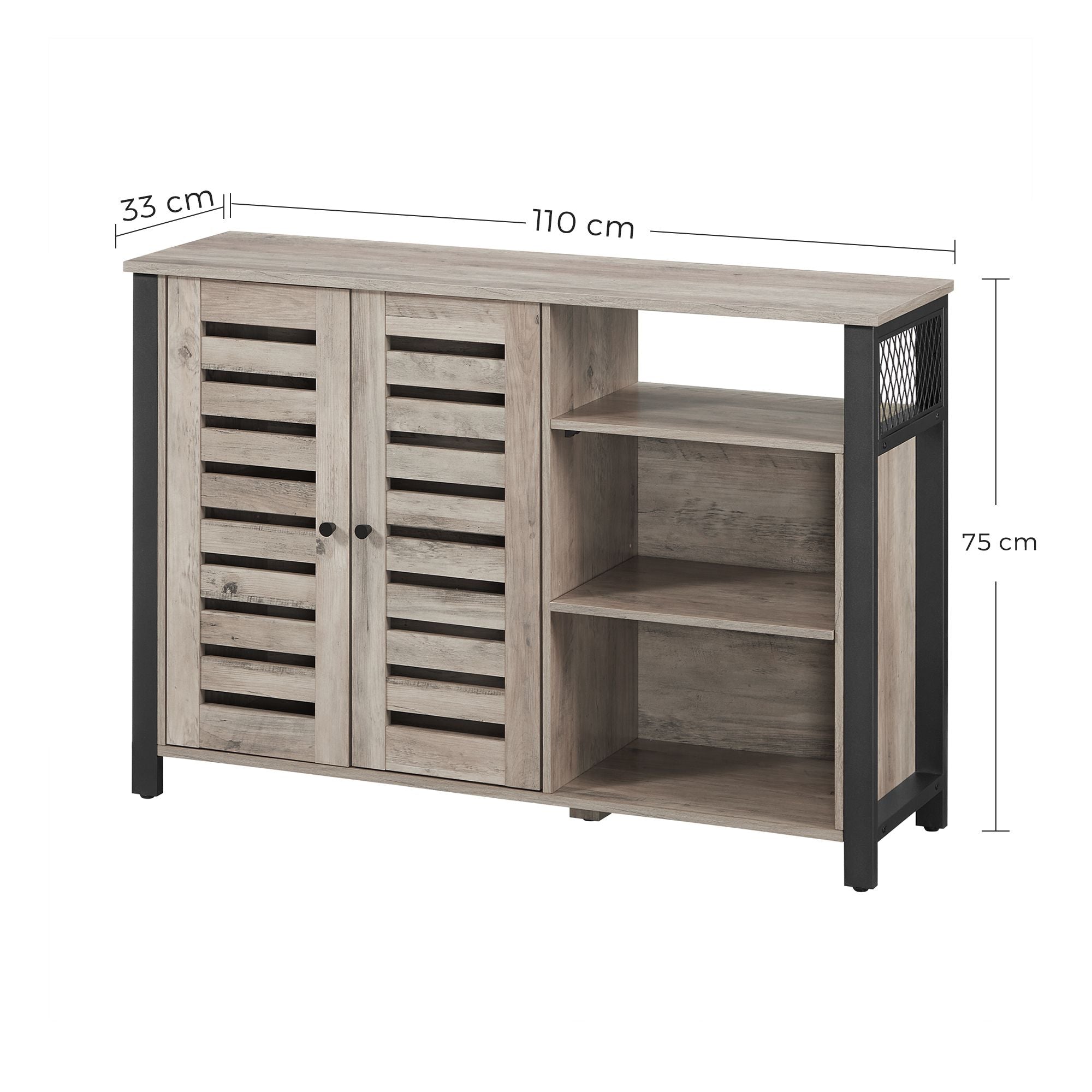 Sideboard – Wood – Greige – Industrial Style with Adjustable Shelves and Dual Doors