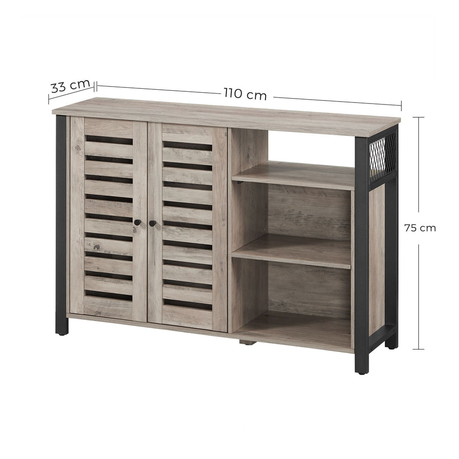 Sideboard – Wood – Greige – Industrial Style with Adjustable Shelves and Dual Doors