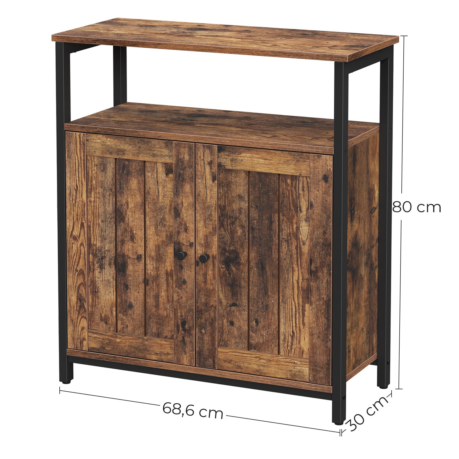 Storage Cabinet – Steel – Rustic Brown and Black – Industrial Style with Adjustable Shelves and Slat Door