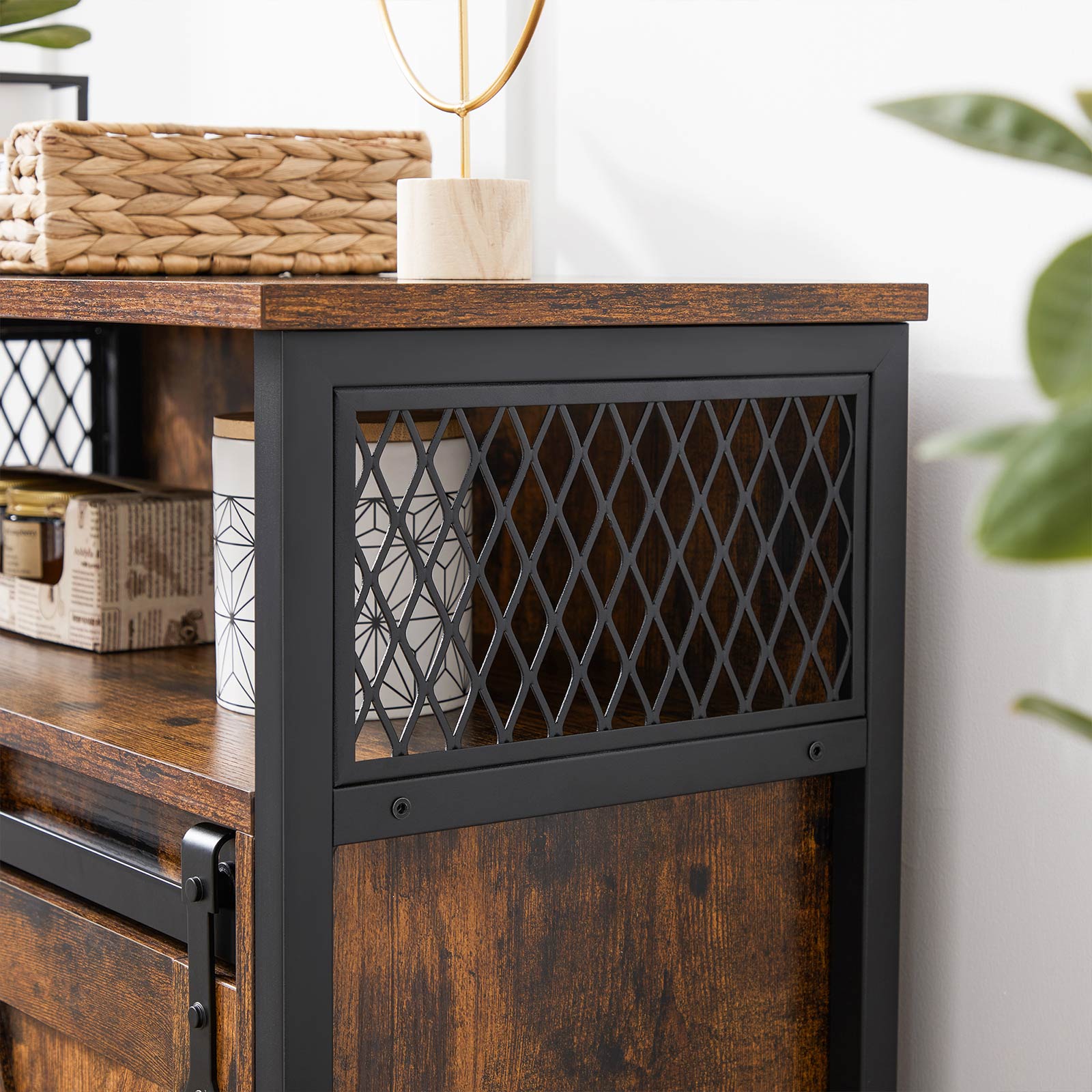 Storage Cabinet – Wood – Rustic Brown and Black – Sliding Barn Door with Adjustable Shelf