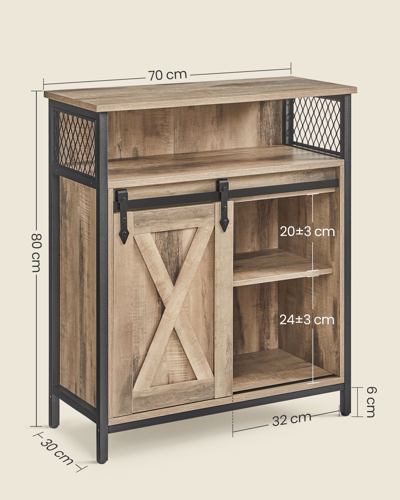 Kitchen Cupboard – Engineered Wood – Rustic Brown and Black – Sliding Barn Door with Adjustable Shelf