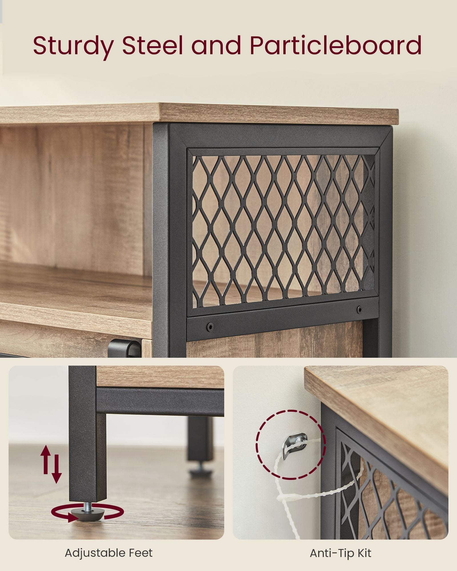 Kitchen Cupboard – Engineered Wood – Rustic Brown and Black – Sliding Barn Door with Adjustable Shelf