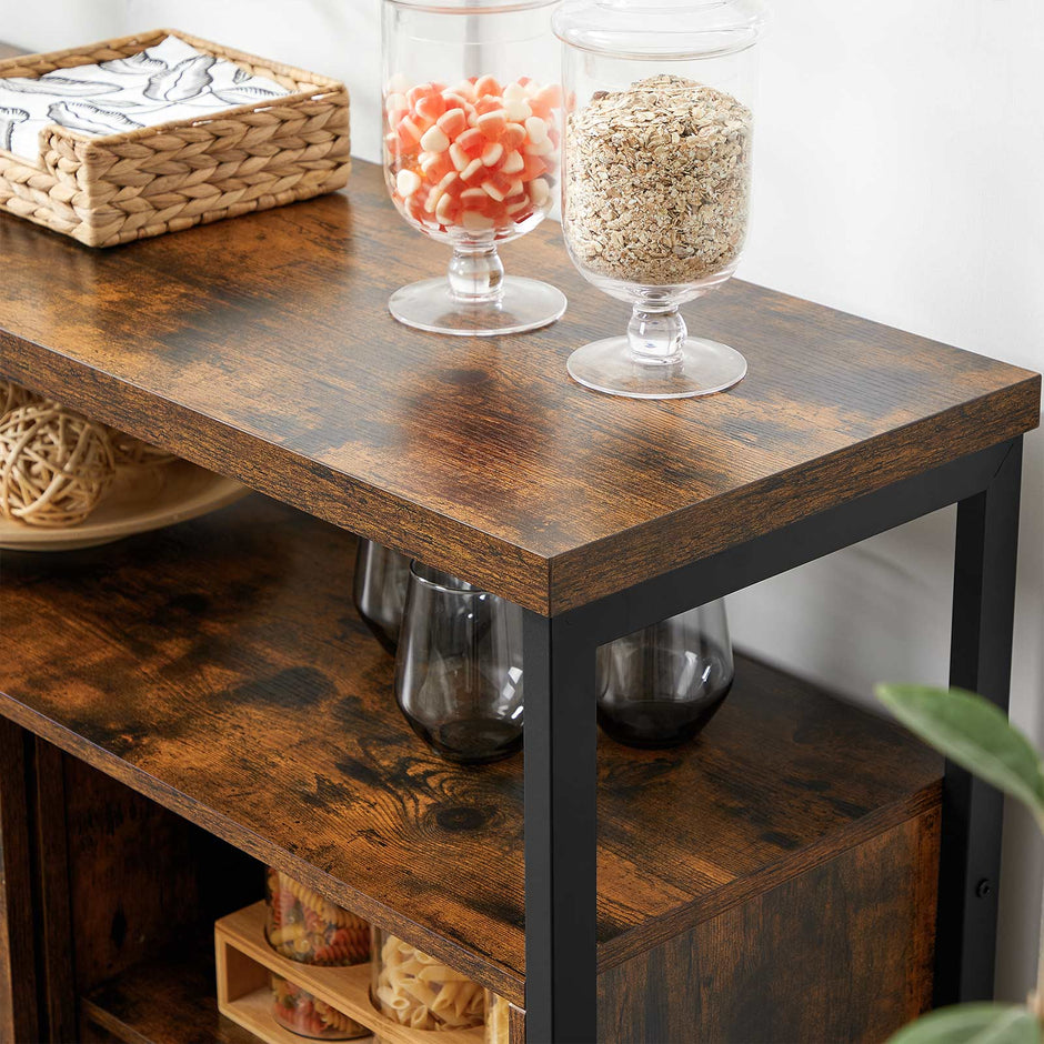 Floor Cabinet – Steel Frame – Rustic Brown and Black – Industrial Style with Sliding Doors