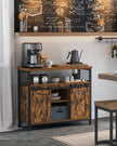 Industrial Dining Sideboard – Wood and Metal – Rustic Brown and Black – Adjustable Shelf with Sliding Barn Doors