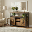Buffet Cabinet – Wood – Rustic Brown and Black – Sliding Barn Doors and Adjustable Shelves