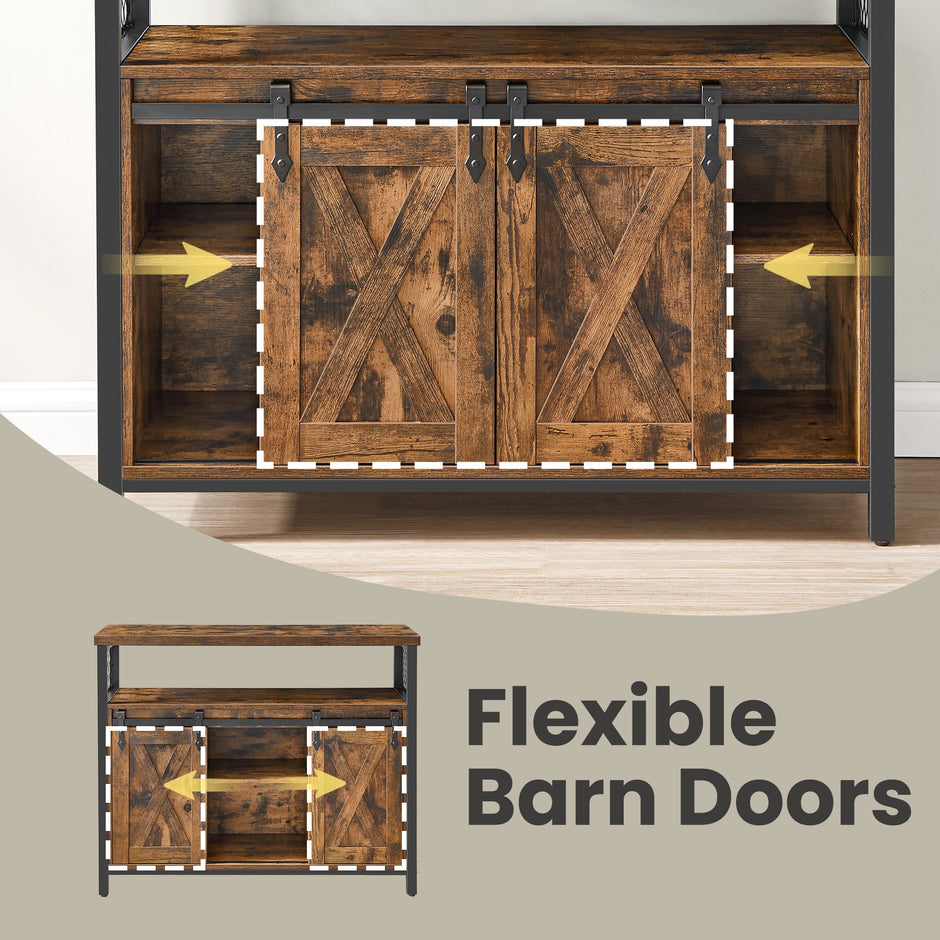 Buffet Cabinet – Wood – Rustic Brown and Black – Sliding Barn Doors and Adjustable Shelves