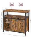 Industrial Dining Sideboard – Wood and Metal – Rustic Brown and Black – Adjustable Shelf with Sliding Barn Doors