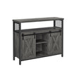 Sliding Barn Door Sideboard – Wood – Stone Grey & Ink Black – Adjustable Shelves, Industrial Style