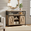 Buffet Cabinet – Wood – Camel Brown and Black – Adjustable Shelves with Sliding Barn Doors