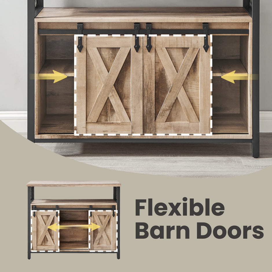Buffet Cabinet – Wood – Camel Brown and Black – Adjustable Shelves with Sliding Barn Doors