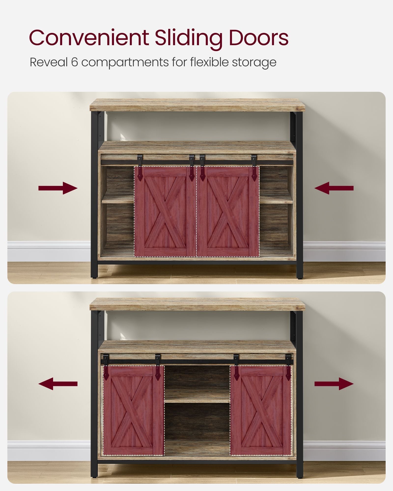 Sideboard – Wood – Turquoise, Brown, and Ink Black – Adjustable Shelf with Sliding Barn Doors