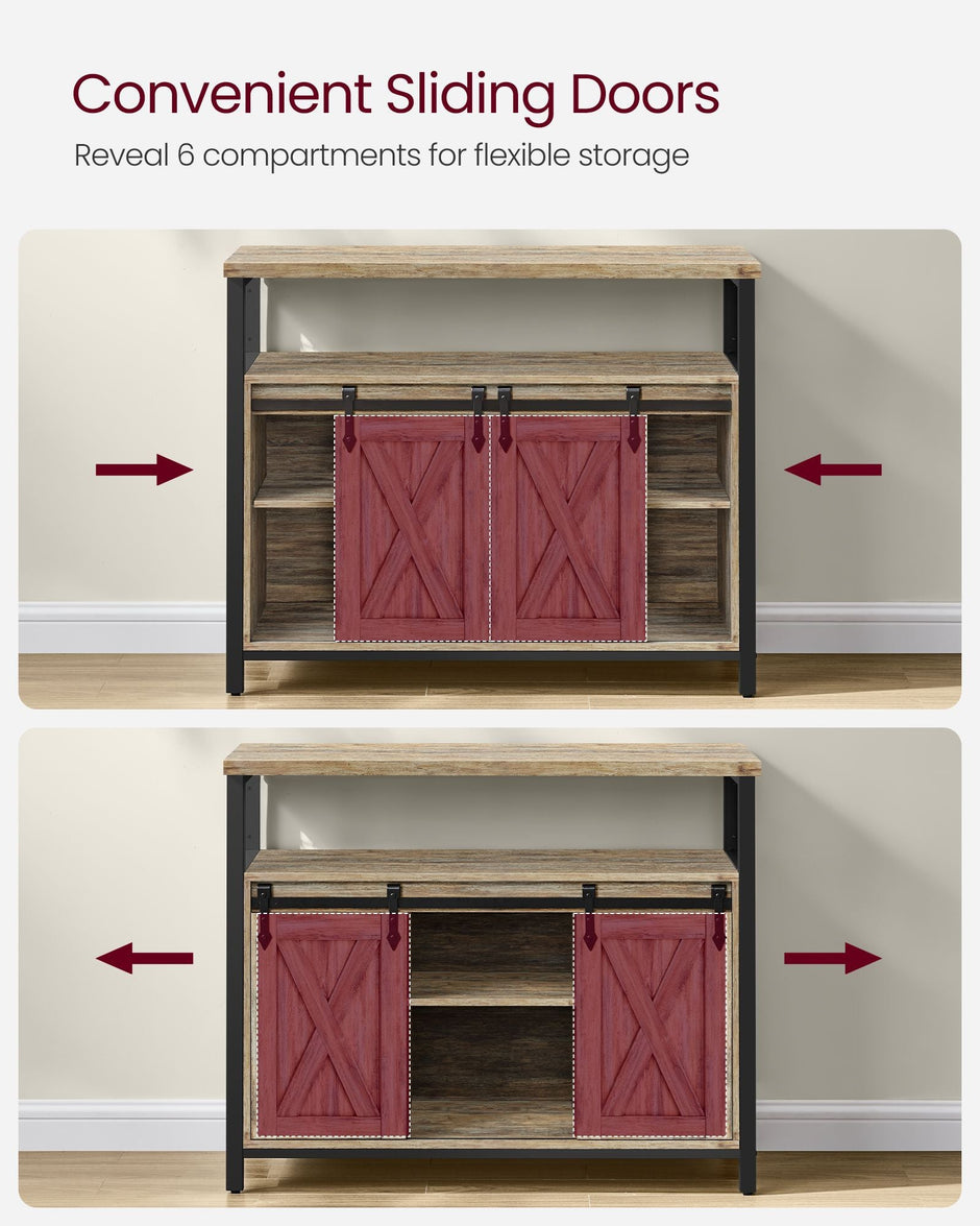 Sideboard – Wood – Turquoise, Brown, and Ink Black – Adjustable Shelf with Sliding Barn Doors