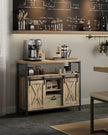 Sideboard – Wood – Turquoise, Brown, and Ink Black – Adjustable Shelf with Sliding Barn Doors