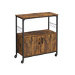 Industrial Kitchen Cupboard – Metal and Wood – Rustic Brown and Black – Mobile with Storage Shelves and Hooks