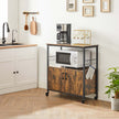 Industrial Kitchen Cupboard – Metal and Wood – Rustic Brown and Black – Mobile with Storage Shelves and Hooks