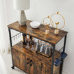 Industrial Kitchen Cupboard – Metal and Wood – Rustic Brown and Black – Mobile with Storage Shelves and Hooks