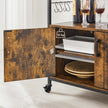 Industrial Kitchen Cupboard – Metal and Wood – Rustic Brown and Black – Mobile with Storage Shelves and Hooks