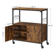 Industrial Kitchen Cupboard – Metal and Wood – Rustic Brown and Black – Mobile with Storage Shelves and Hooks