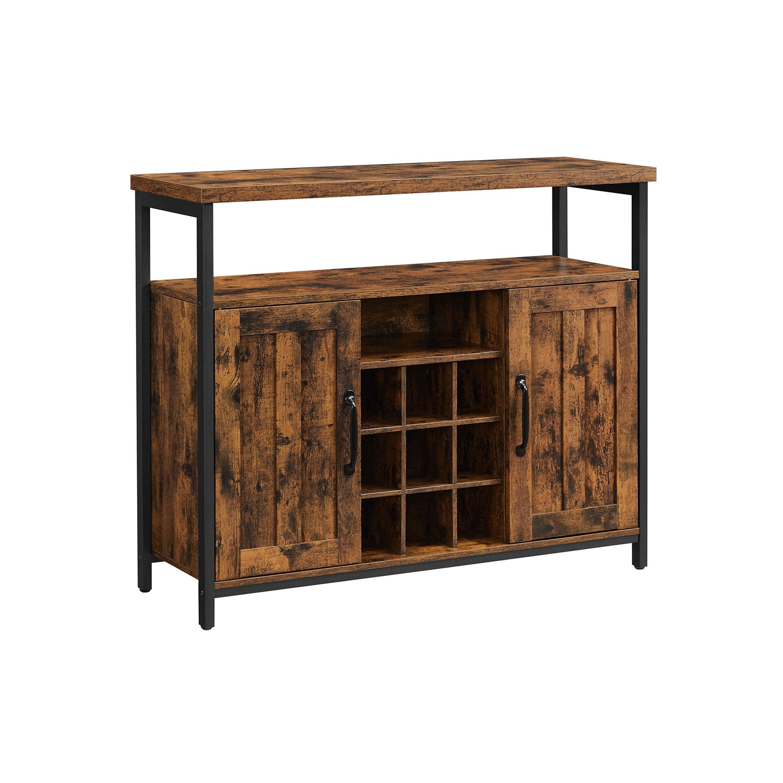 Storage Cabinet – Wood – Rustic Brown and Black – Multi-Functional with Wine Holder