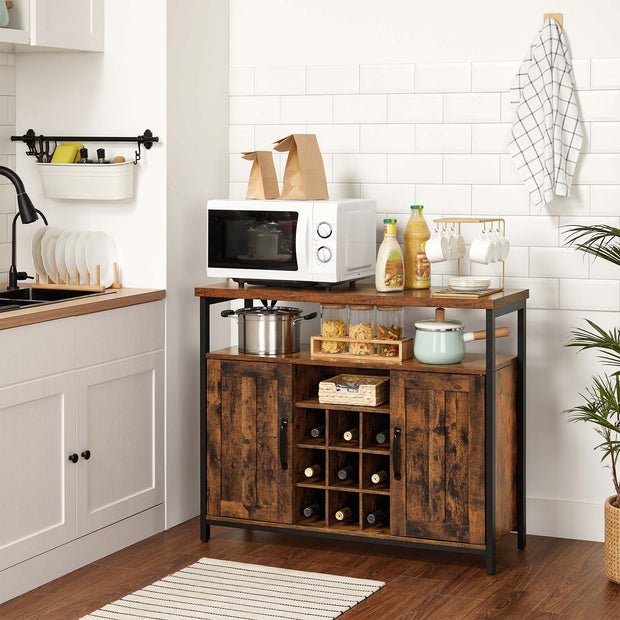 Storage Cabinet – Wood – Rustic Brown and Black – Multi-Functional with Wine Holder