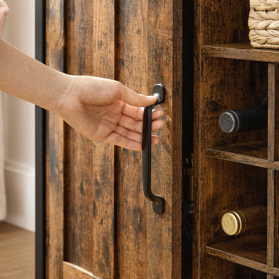 Storage Cabinet – Wood – Rustic Brown and Black – Multi-Functional with Wine Holder