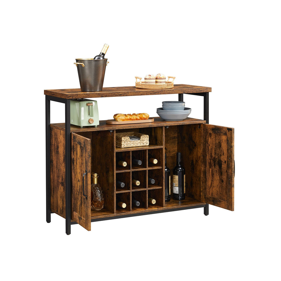 Storage Cabinet – Wood – Rustic Brown and Black – Multi-Functional with Wine Holder