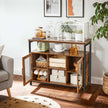 Sideboard – Wood and Glass – Rustic Brown and Black – Industrial Style with Adjustable Shelves