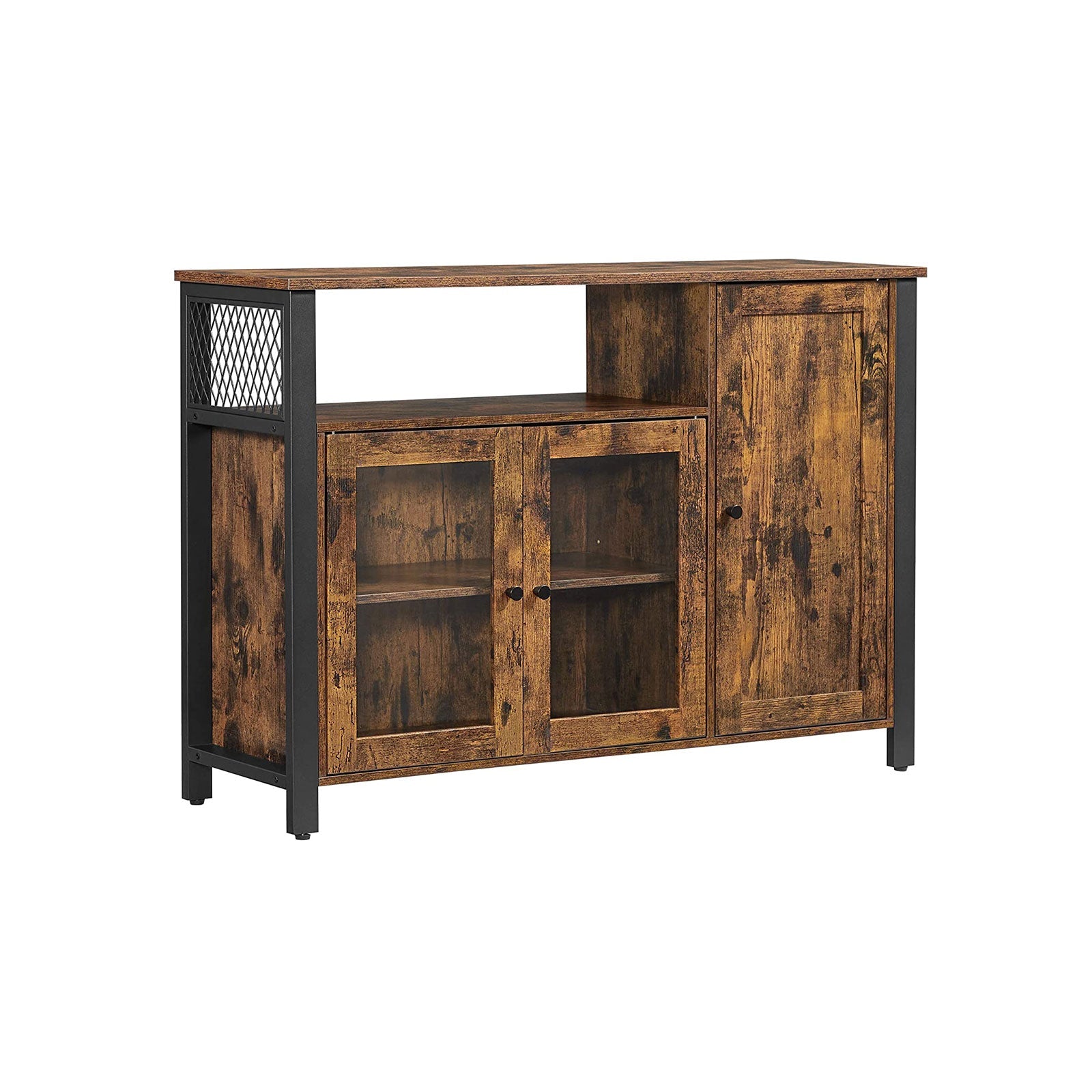 Storage Sideboard – Wood – Rustic Brown and Black – Industrial Style with 3 Doors