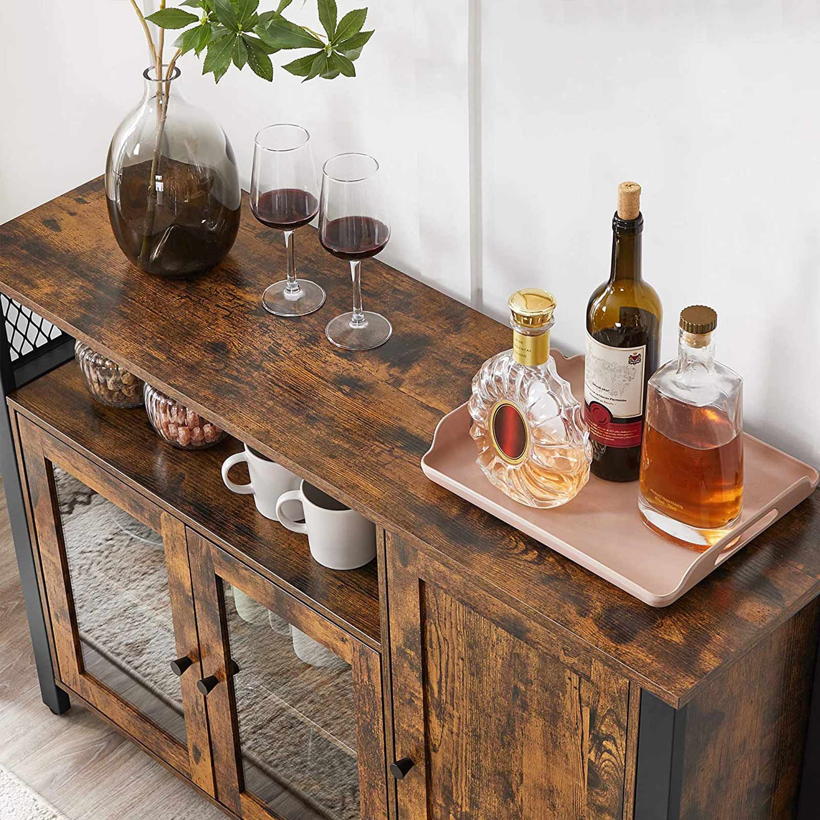 Storage Sideboard – Wood – Rustic Brown and Black – Industrial Style with 3 Doors