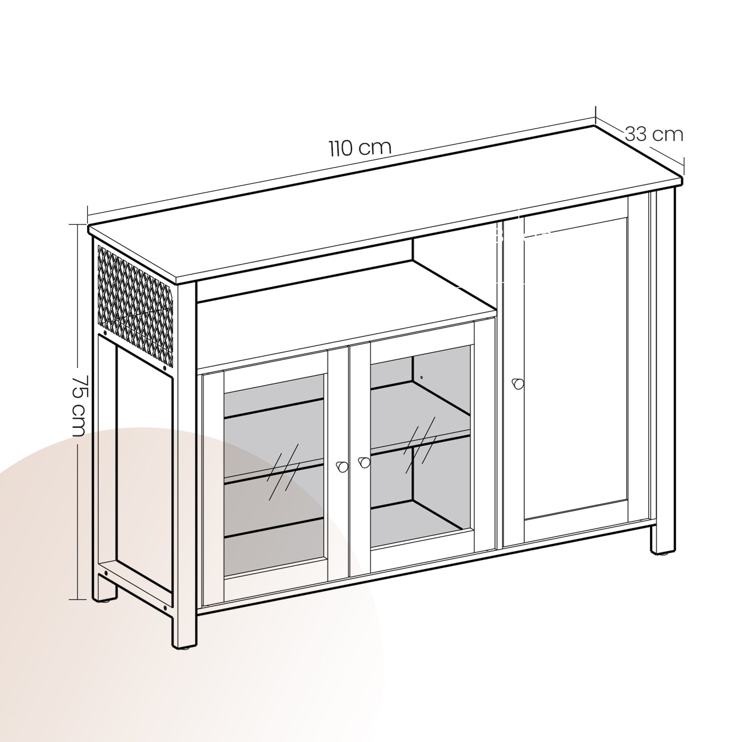 Sideboard – Wood and Metal – Rustic Brown and Black – 3-Door Storage Cabinet