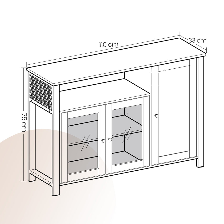 Sideboard – Wood and Metal – Rustic Brown and Black – 3-Door Storage Cabinet