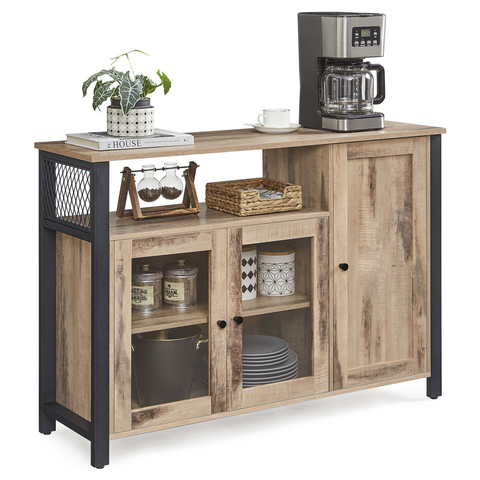 Sideboard – Wood – Rustic Brown and Black – Industrial Style with 3 Doors