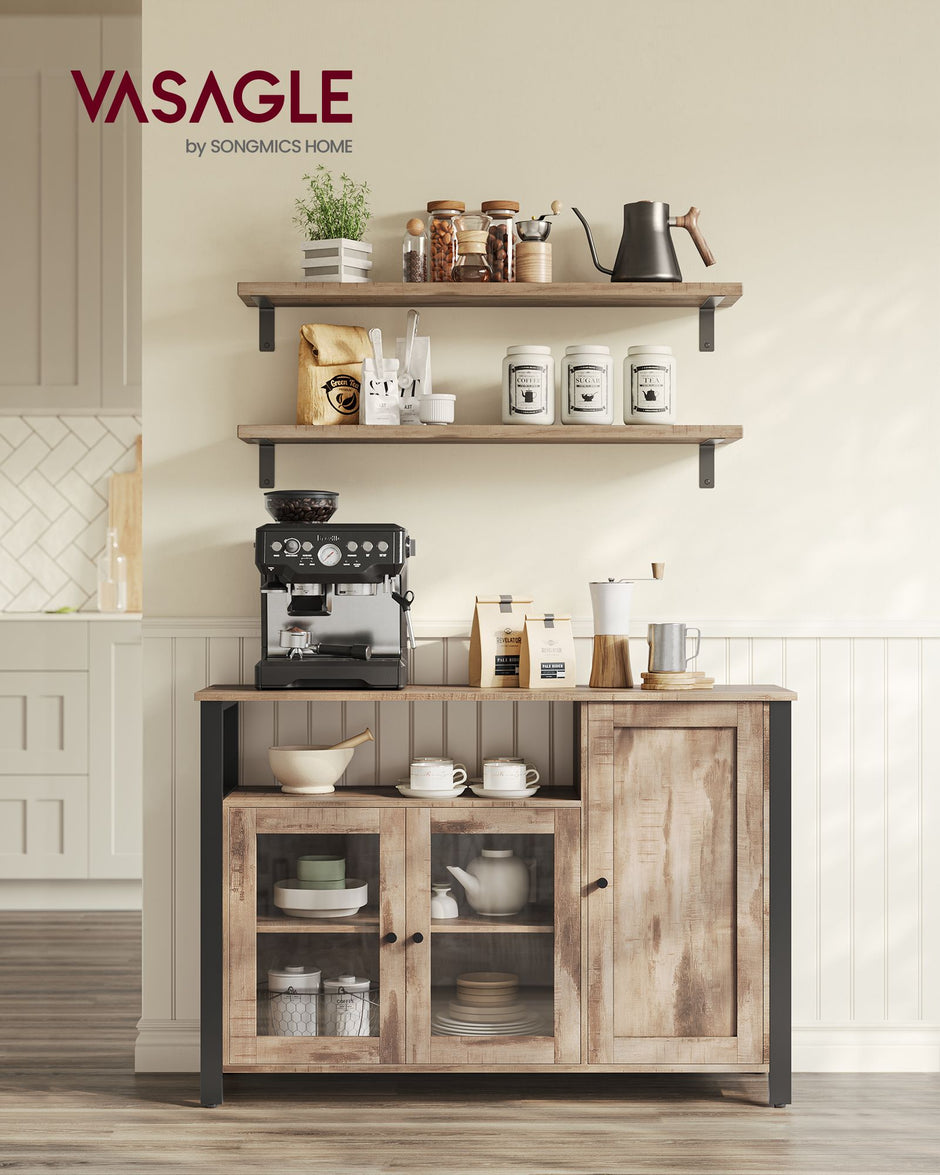 Sideboard – Wood – Rustic Brown and Black – Industrial Style with 3 Doors