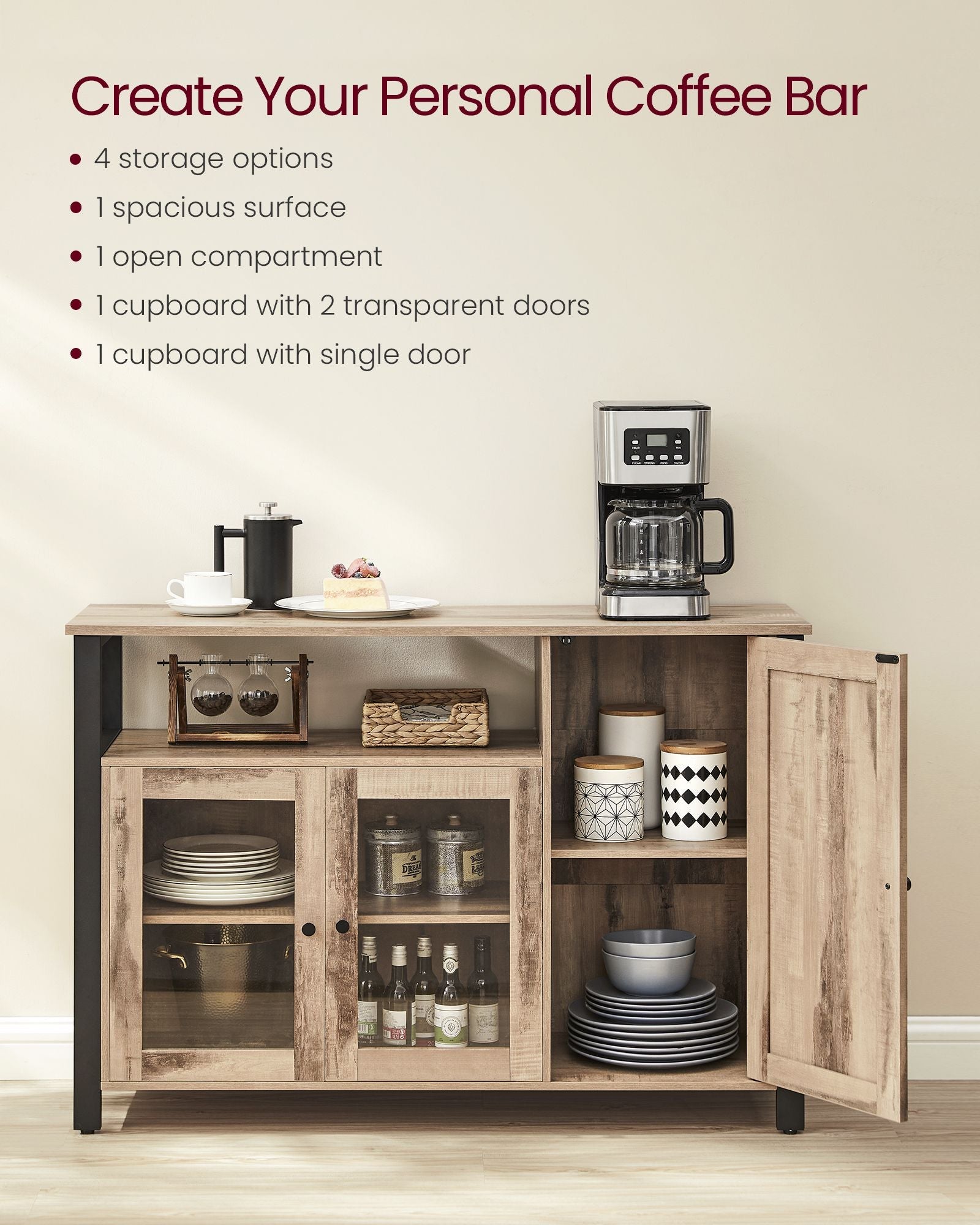 Sideboard – Wood – Rustic Brown and Black – Industrial Style with 3 Doors