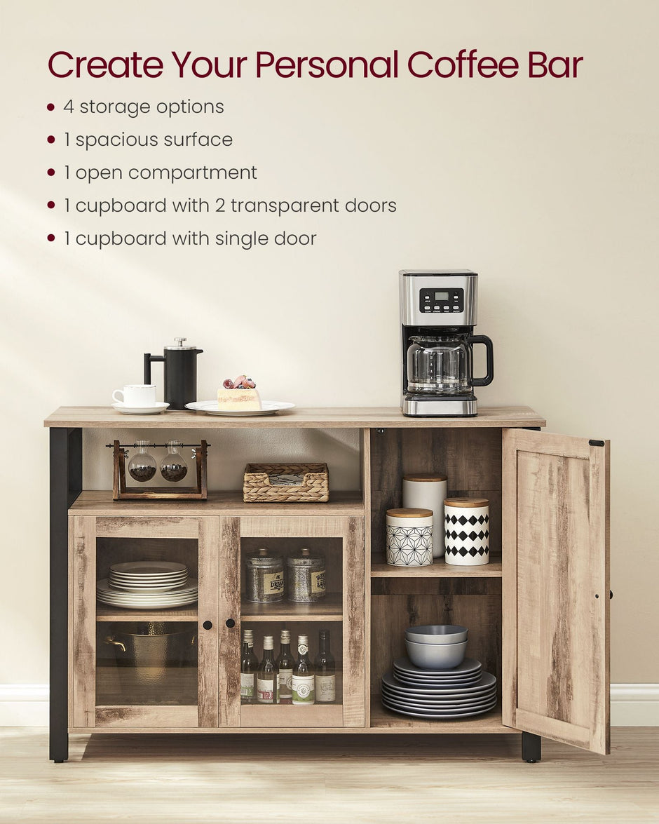 Sideboard – Wood – Rustic Brown and Black – Industrial Style with 3 Doors