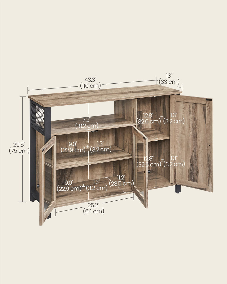 Sideboard – Wood – Rustic Brown and Black – Industrial Style with 3 Doors
