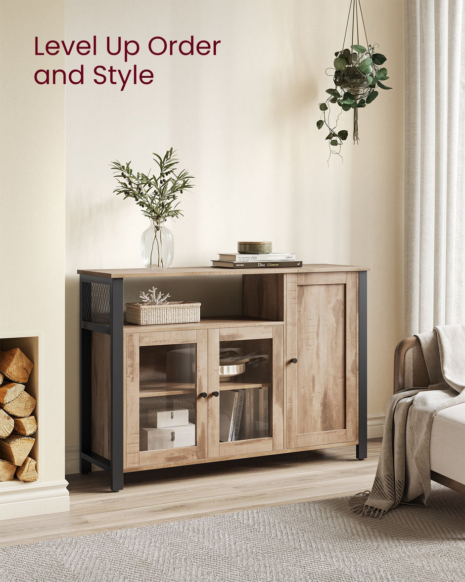Sideboard – Wood – Rustic Brown and Black – Industrial Style with 3 Doors