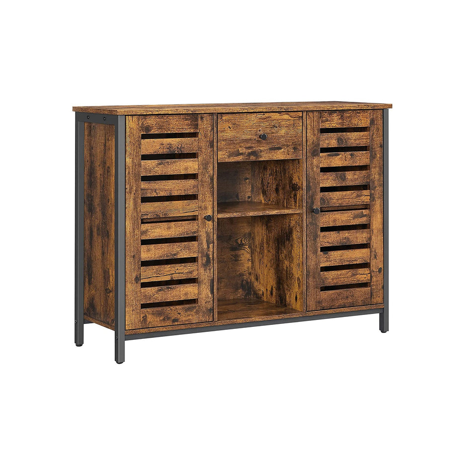 Industrial Sideboard – Wood and Metal – Rustic Brown and Black – Drawer and Storage Shelves