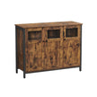 Sideboard – Glass, Steel Frame – Rustic Brown and Black – Industrial Style Storage Cabinet