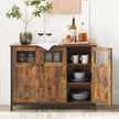 Sideboard – Glass, Steel Frame – Rustic Brown and Black – Industrial Style Storage Cabinet